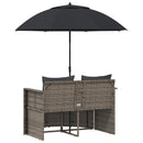 vidaXL szürke 2 személyes polyrattan kerti kanapé párnákkal/ernyővel