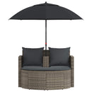 vidaXL szürke 2 személyes polyrattan kerti kanapé párnákkal/ernyővel