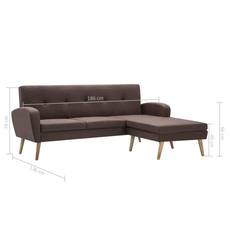 vidaXL L-alakú barna szövetkanapé 186 x 136 x 79 cm