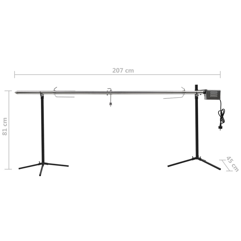 vidaXL automatikus motoros rozsdamentes acél grillnyárs 207x45x81 cm