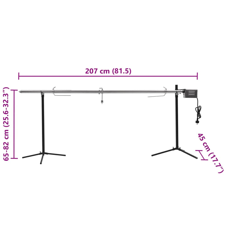 vidaXL automatikus motoros rozsdamentes acél grillnyárs 207x45x81 cm