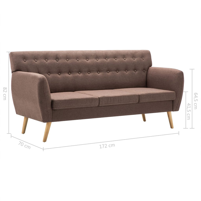 vidaXL 3 személyes barna szövet kanapé 172 x 70 x 82 cm
