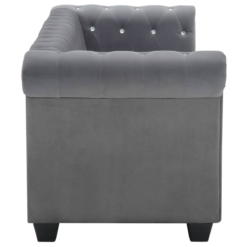 vidaXL szürke 3 személyes bársony Chesterfield kanapé 199x75x72 cm