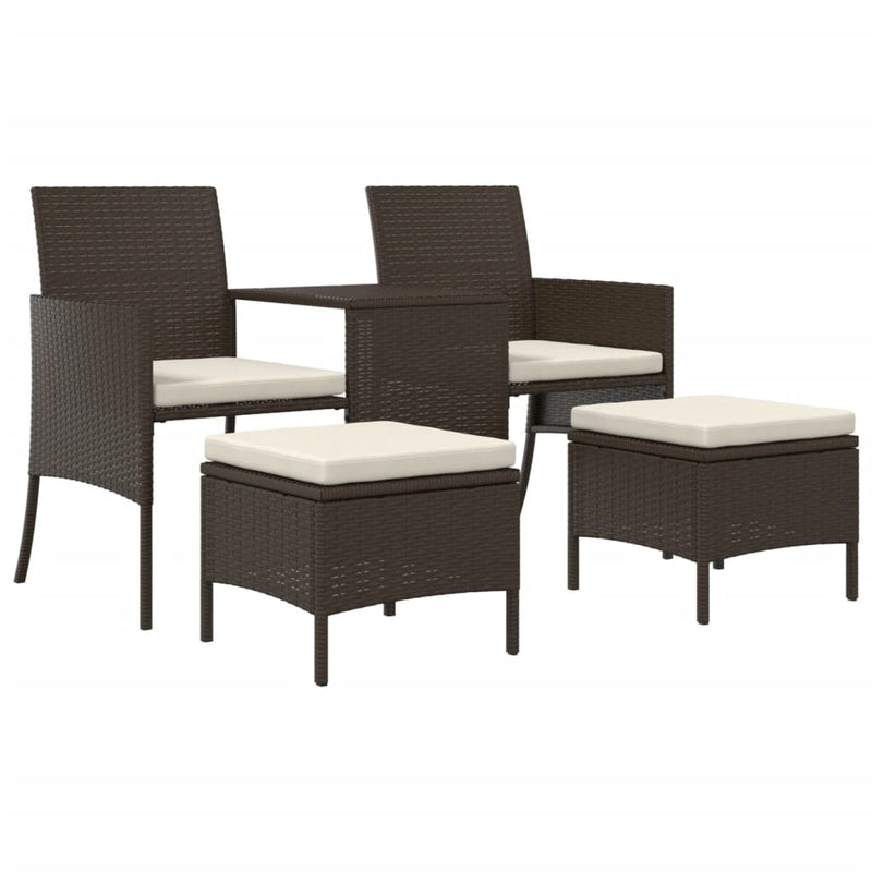 vidaXL barna 2-személyes polyrattan kerti fotel asztallal/zsámolyokkal
