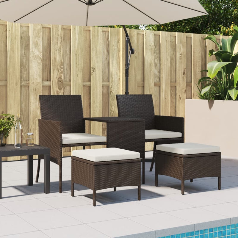 vidaXL barna 2-személyes polyrattan kerti fotel asztallal/zsámolyokkal