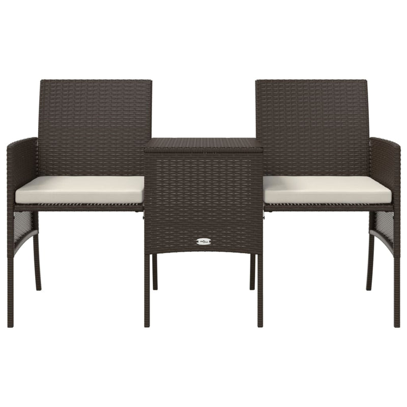 vidaXL barna 2-személyes polyrattan kerti fotel asztallal/zsámolyokkal