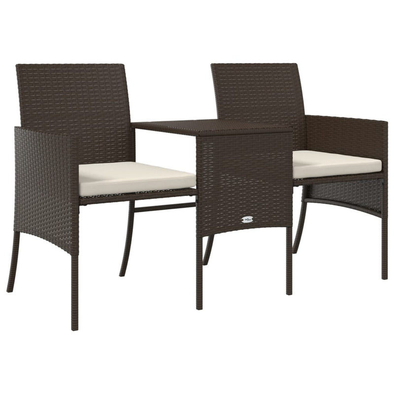 vidaXL barna 2-személyes polyrattan kerti fotel asztallal/zsámolyokkal