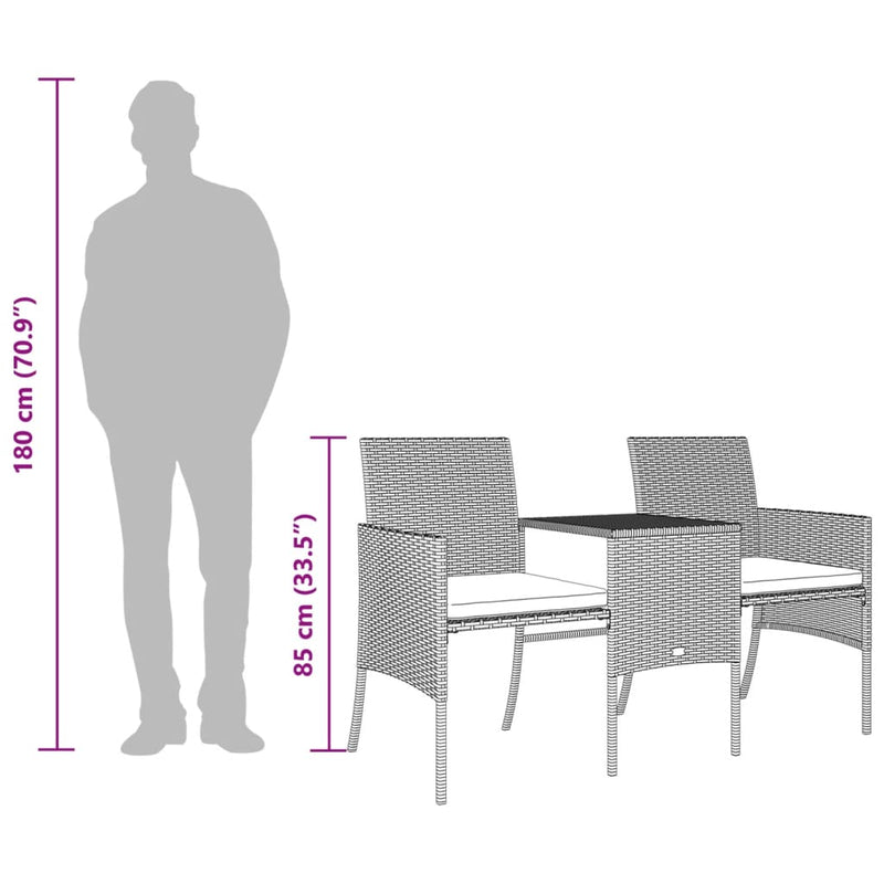 vidaXL barna 2-személyes polyrattan kerti fotel asztallal/zsámolyokkal