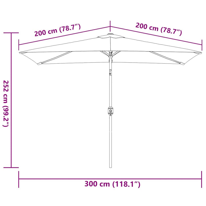 vidaXL antracitszürke kültéri napernyő fémrúddal 300 x 200 cm