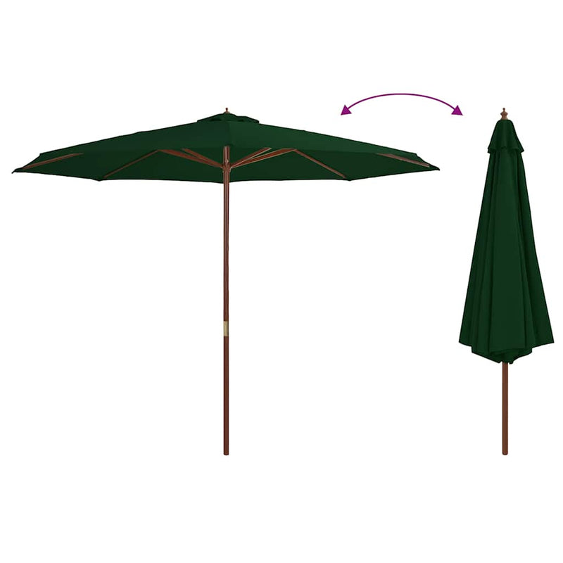 vidaXL zöld kültéri napernyő farúddal 350 cm