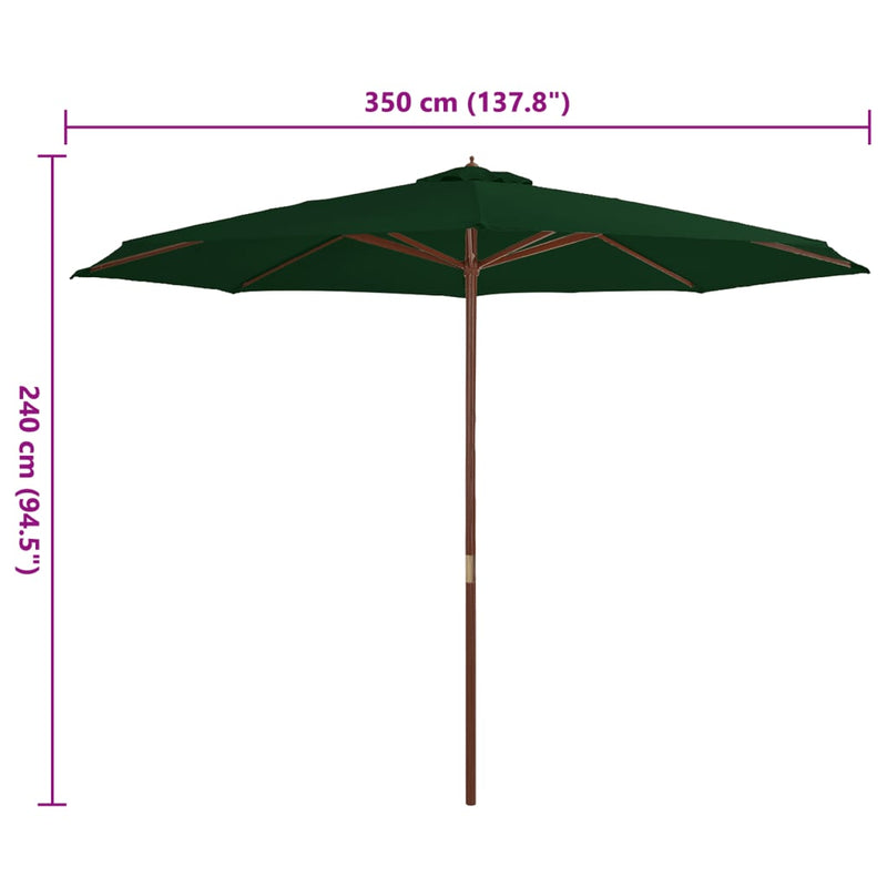 vidaXL zöld kültéri napernyő farúddal 350 cm