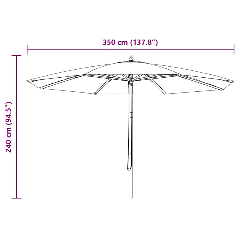 vidaXL burgundi vörös kültéri napernyő farúddal 350 cm