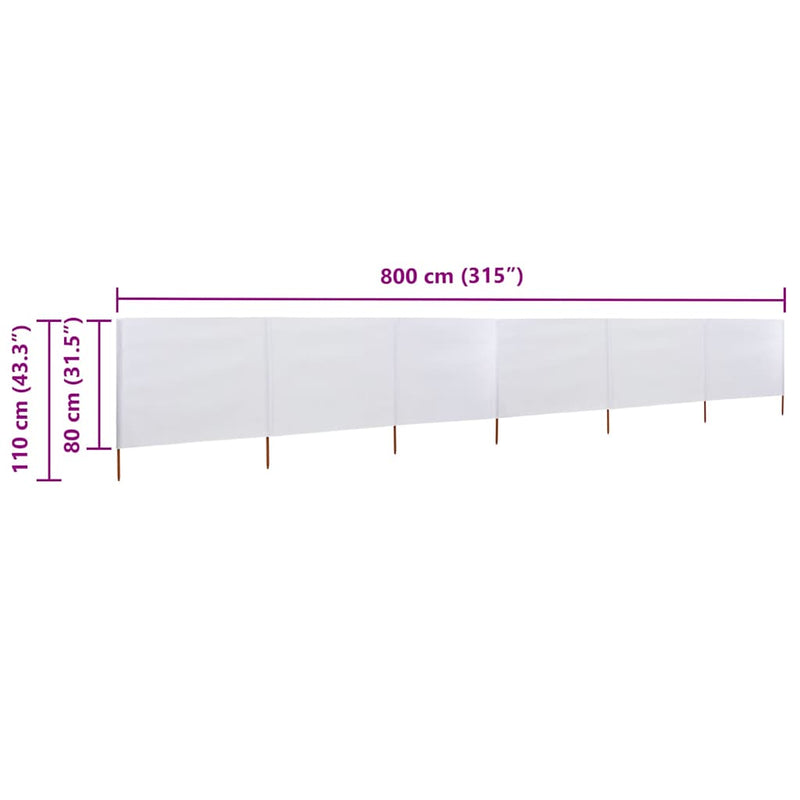 vidaXL fehér 6-paneles szövet szélellenző 800 x 80 cm