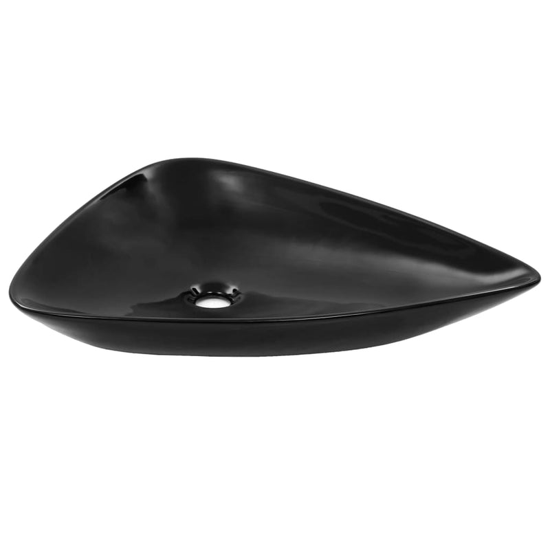 vidaXL háromszög alakú fekete kerámia mosdó 645x455x115 mm