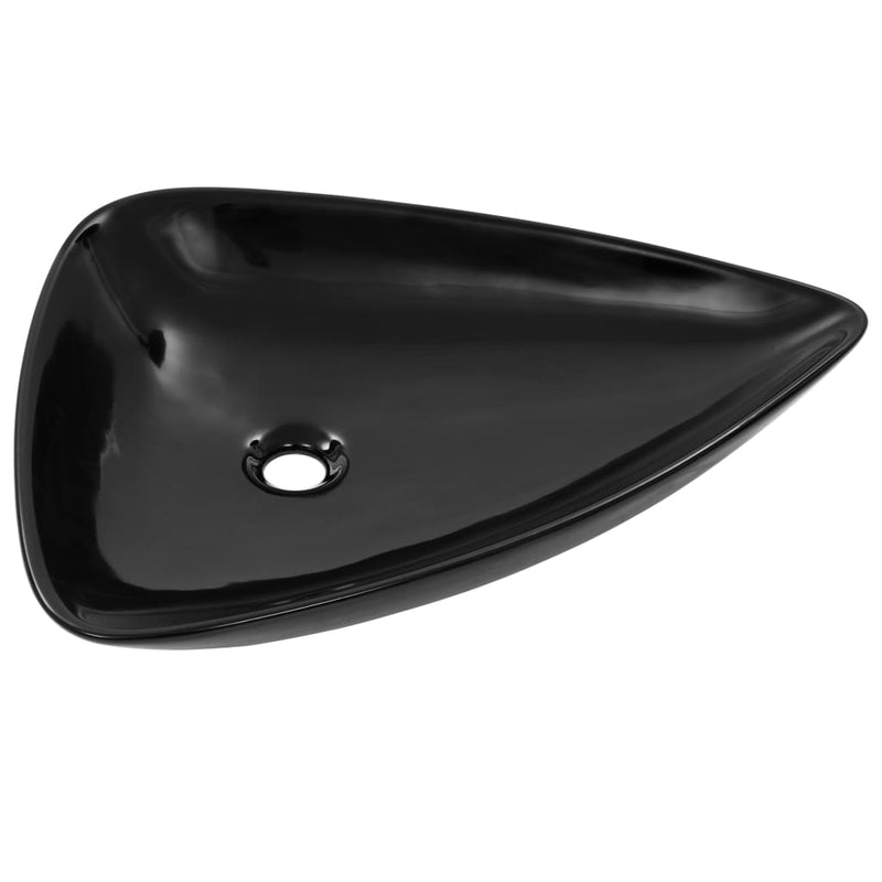 vidaXL háromszög alakú fekete kerámia mosdó 645x455x115 mm