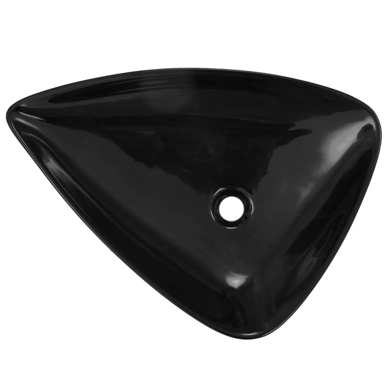 vidaXL háromszög alakú fekete kerámia mosdó 645x455x115 mm