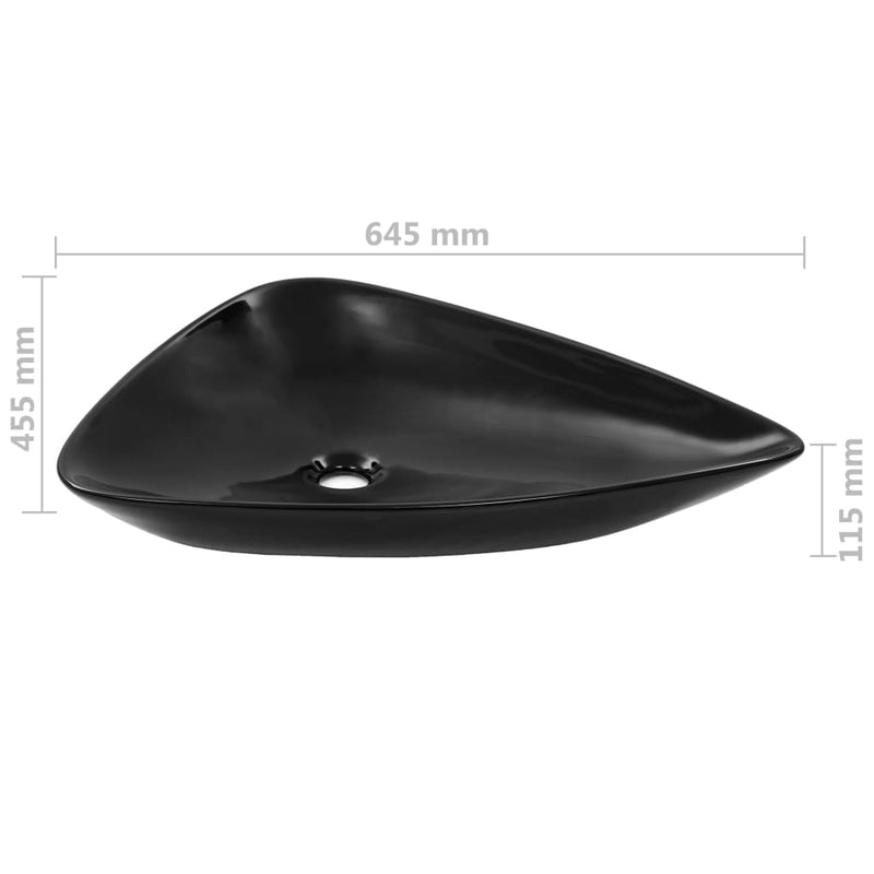 vidaXL háromszög alakú fekete kerámia mosdó 645x455x115 mm