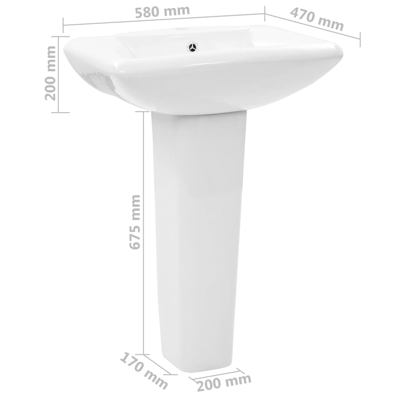 vidaXL szabadon álló fehér kerámia mosdókagyló lábbal 580x470x200 mm