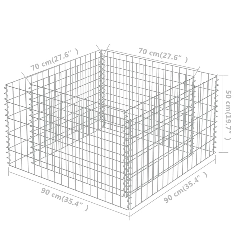 vidaXL horganyzott acél gabion magaságyás 90 x 90 x 50 cm