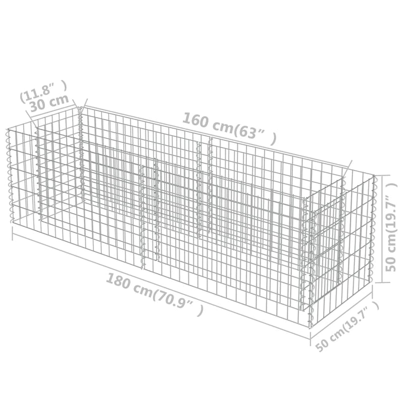 vidaXL horganyzott acél gabion magaságyás 180 x 50 x 50 cm