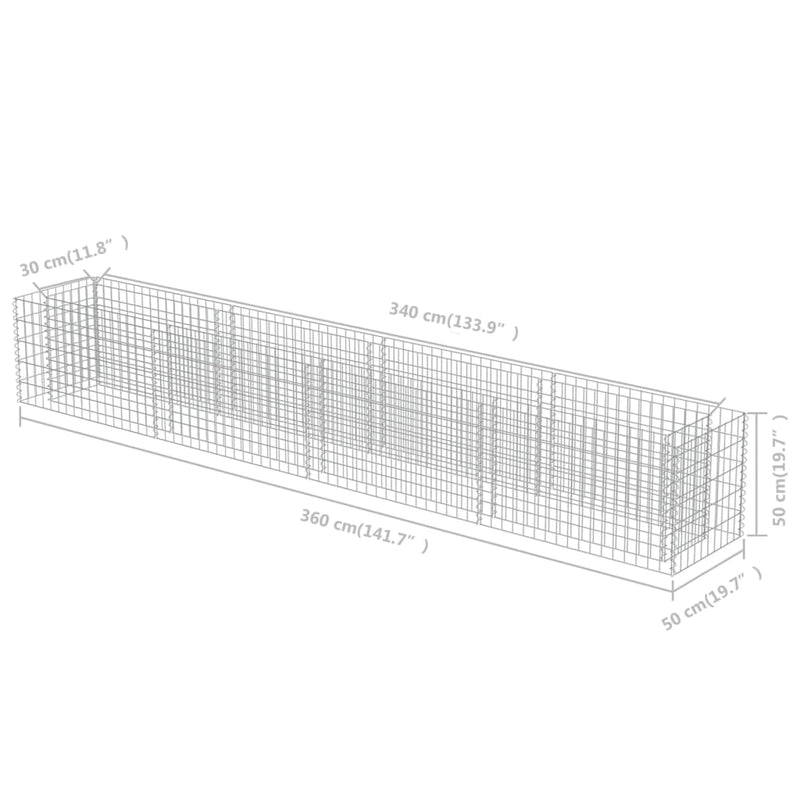 vidaXL horganyzott acél gabion magaságyás 360 x 50 x 50 cm