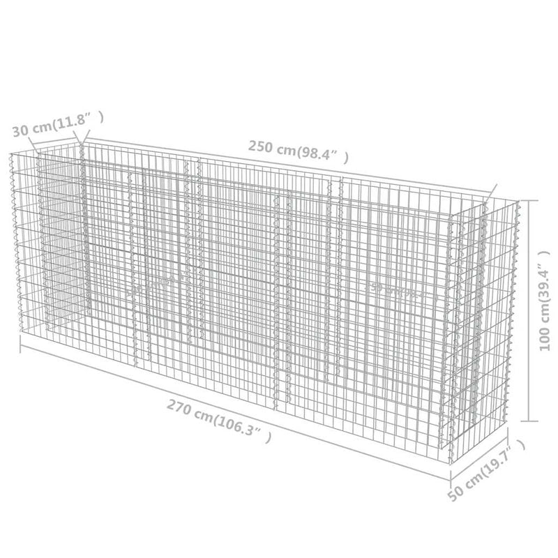 vidaXL horganyzott acél gabion magaságyás 270 x 50 x 100 cm