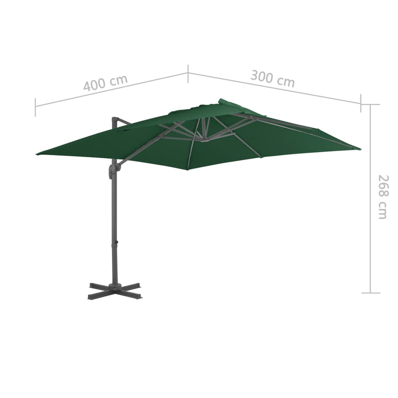 vidaXL zöld konzolos kerti napernyő alumíniumrúddal 400 x 300 cm