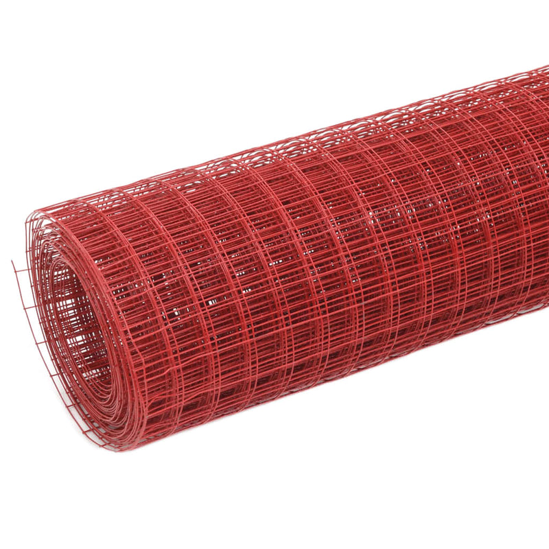 vidaXL piros PVC-bevonatú acél csirkeháló drótkerítés 25 x 0,5 m