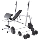 vidaXL edzőpad állvánnyal, egykezes és kétkezes súlyzószettel 90 kg