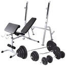 vidaXL edzőpad állvánnyal, egykezes és kétkezes súlyzószettel 120 kg