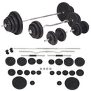 vidaXL edzőpad állvánnyal, egykezes és kétkezes súlyzószettel 120 kg
