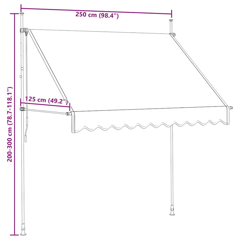 vidaXL kézzel feltekerhető antracit napellenző 250 cm