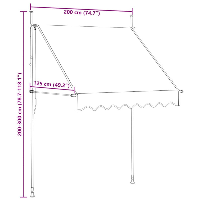 vidaXL kézzel feltekerhető krémszínű napellenző 200 cm