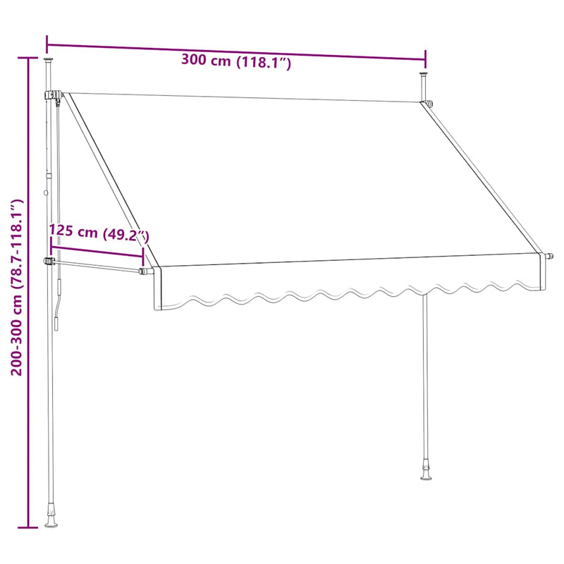 vidaXL kézzel feltekerhető krémszínű napellenző 300 cm
