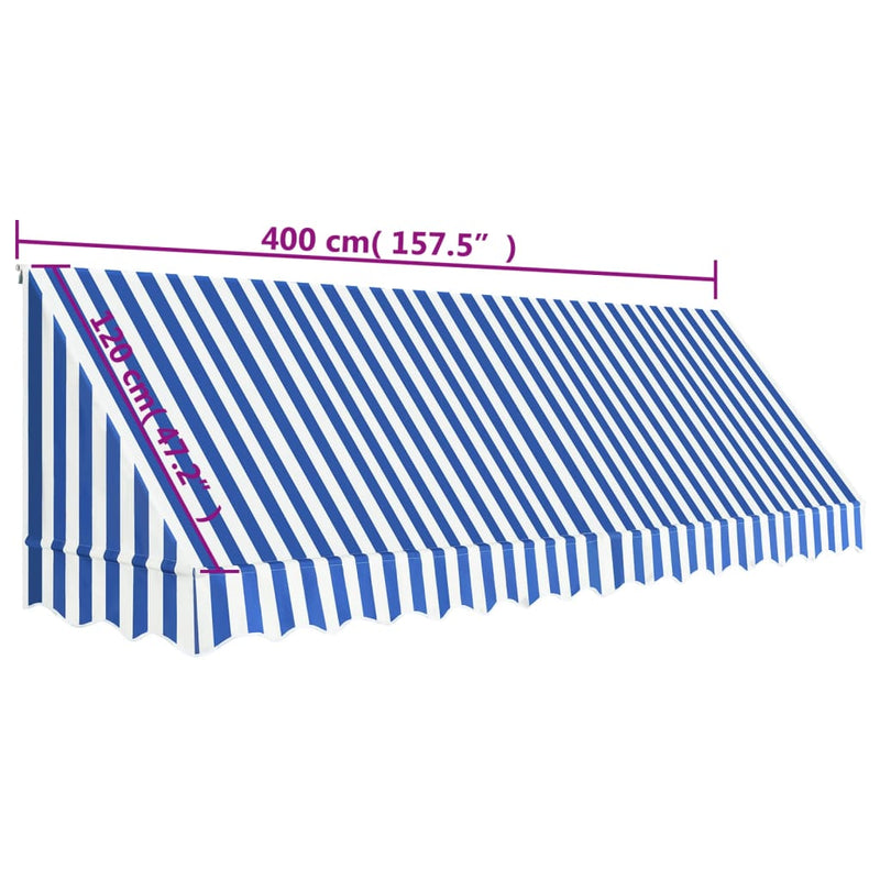 vidaXL kék és fehér bisztró napellenző 400 x 120 cm