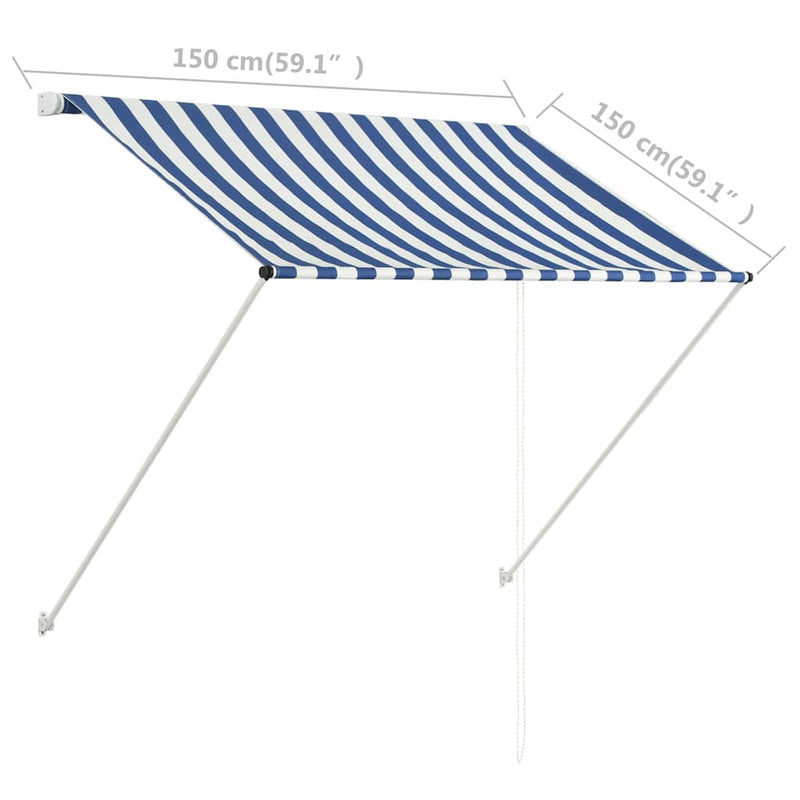 vidaXL feltekerhető kék és fehér napellenző 150 x 150 cm