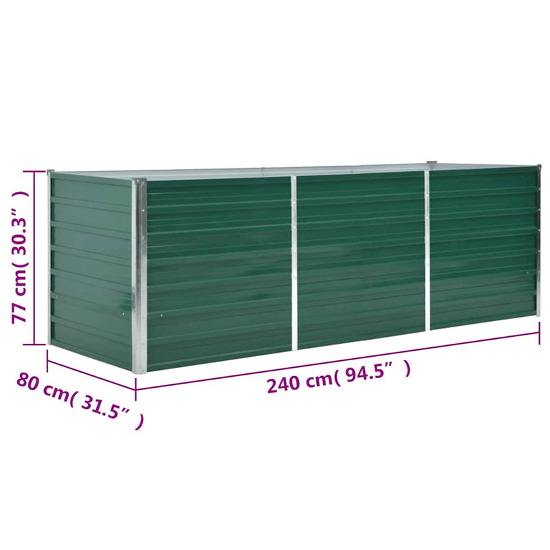 vidaXL zöld horganyzott acél kerti magaságyás 240 x 80 x 77 cm