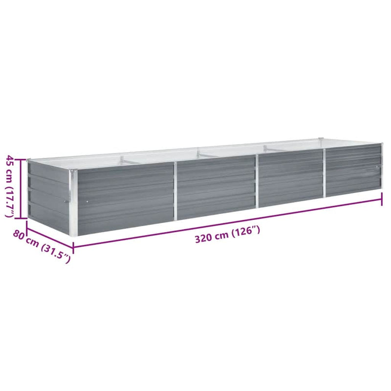 vidaXL szürke horganyzott acél kerti magaságyás 320 x 80 x 45 cm