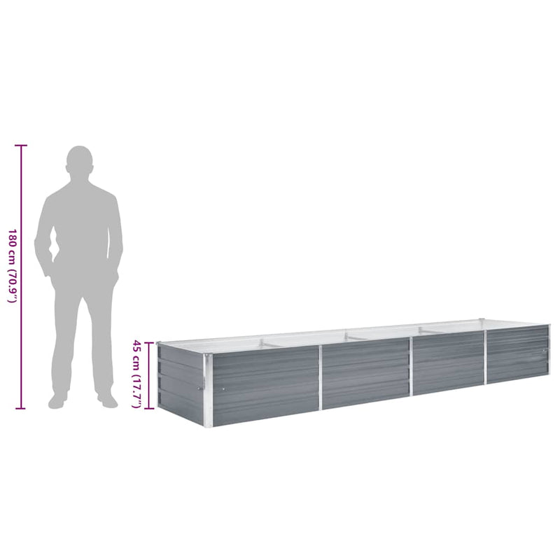 vidaXL szürke horganyzott acél kerti magaságyás 320 x 80 x 45 cm