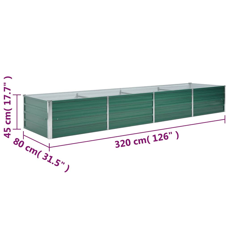 vidaXL zöld horganyzott acél kerti magaságyás 320 x 80 x 45 cm