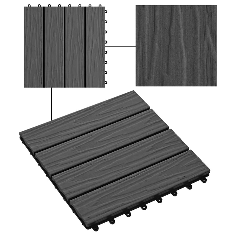 vidaXL 11 db (1 m2) fekete dombornyomott WPC burkolólap 30x30 cm