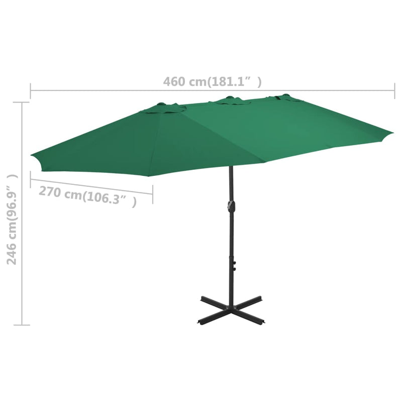 vidaXL zöld kültéri napernyő alumíniumrúddal 460 x 270 cm