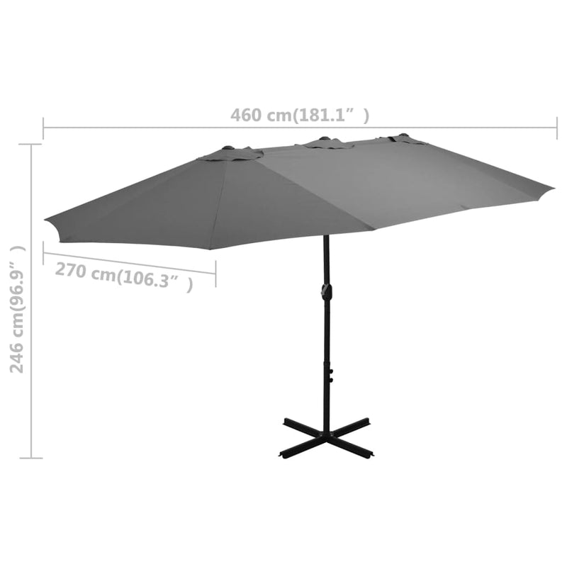 vidaXL antracitszürke kültéri napernyő alumíniumrúddal 460 x 270 cm