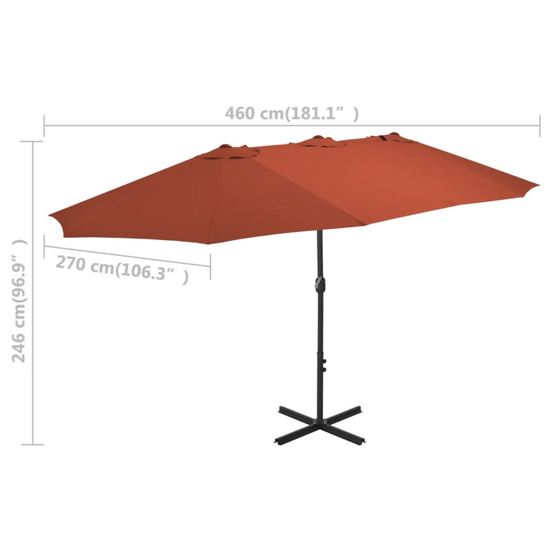 vidaXL terrakotta kültéri napernyő alumíniumrúddal 460 x 270 cm