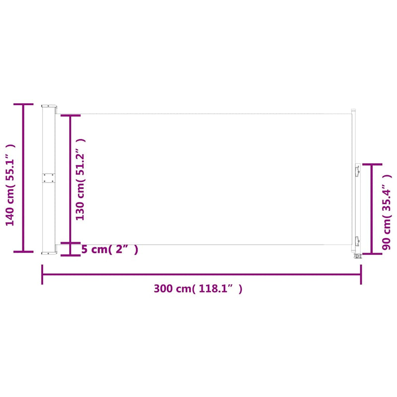 vidaXL fekete behúzható oldalsó terasz napellenző 140 x 300 cm