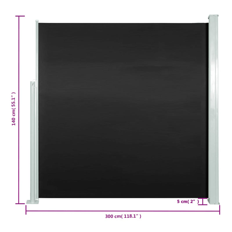 vidaXL fekete behúzható oldalsó napellenző 140 x 300 cm
