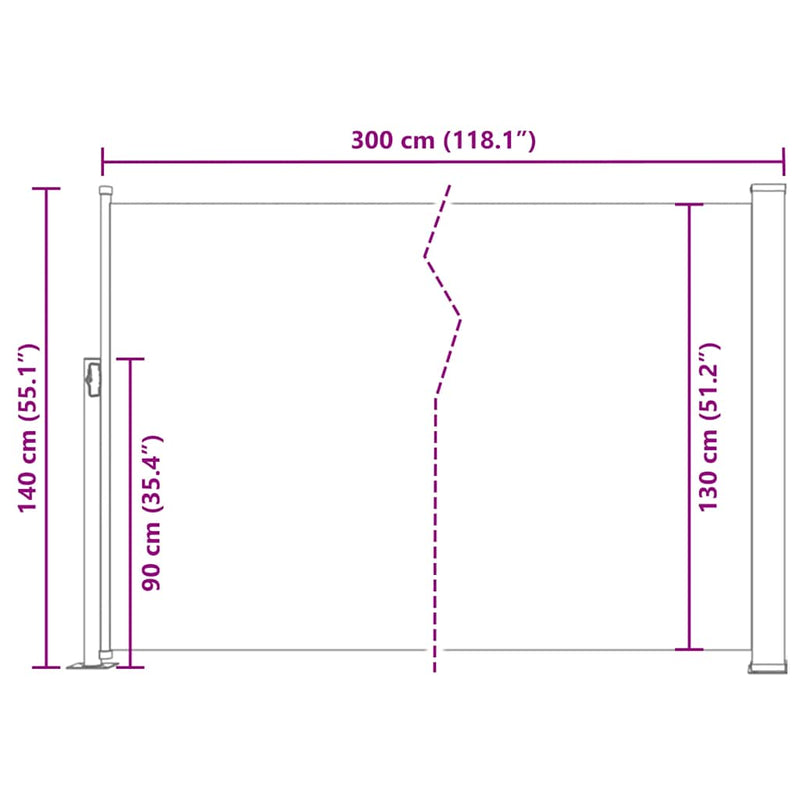 vidaXL fekete behúzható oldalsó napellenző 140 x 300 cm
