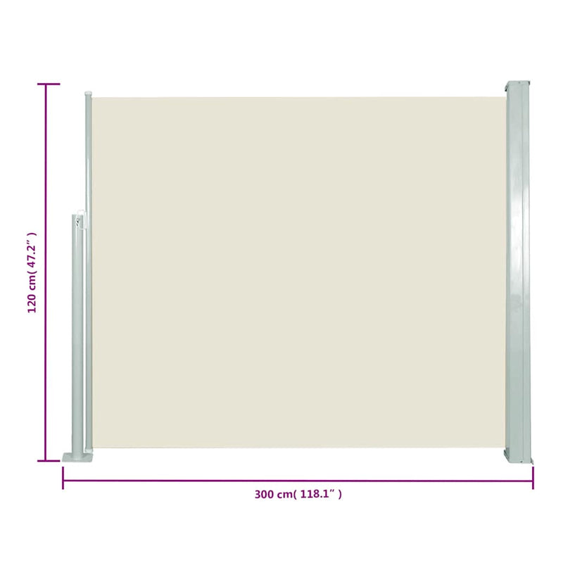 vidaXL krémszínű behúzható oldalsó napellenző 120 x 300 cm