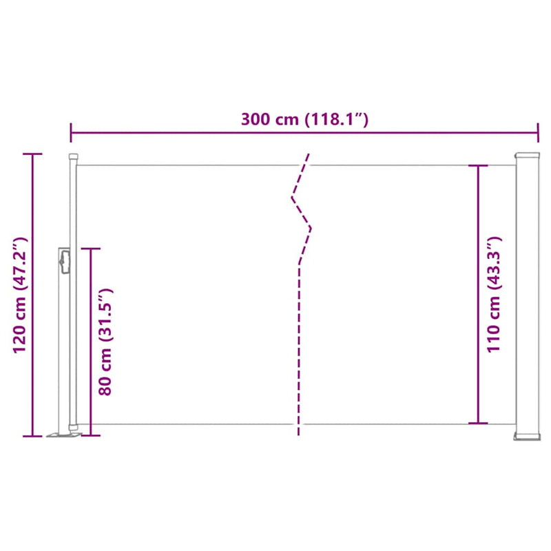 vidaXL krémszínű behúzható oldalsó napellenző 120 x 300 cm