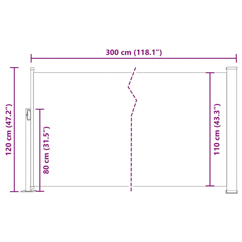 vidaXL kék behúzható oldalsó napellenző 120 x 300 cm
